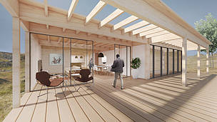 Ilustração mostra o interior de uma das casas que integra o projeto Climate Change