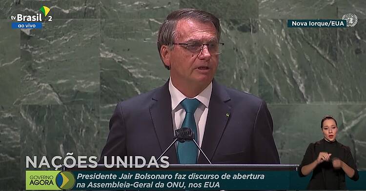  Bolsonaro em discurso na Assembleia Geral da ONU em 21 de setembro de 2021 
