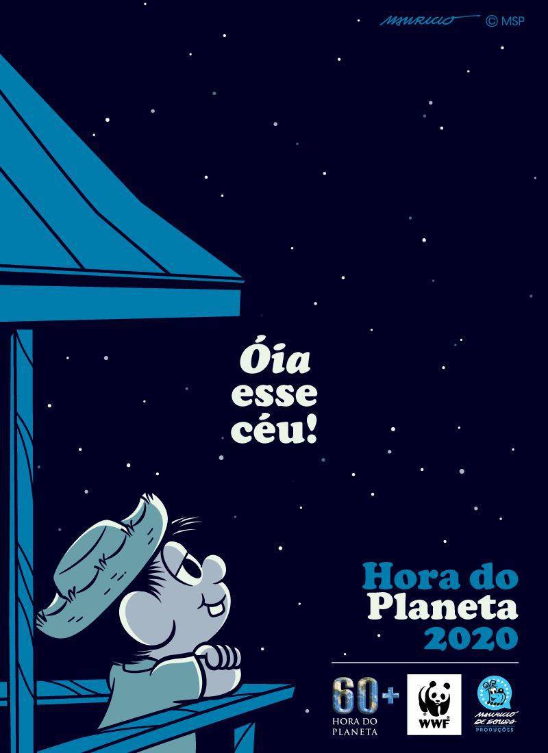 Poster criado pela Maurício de Souza Produções, estrelando o Chico Bento, para promover a Hora do Planeta