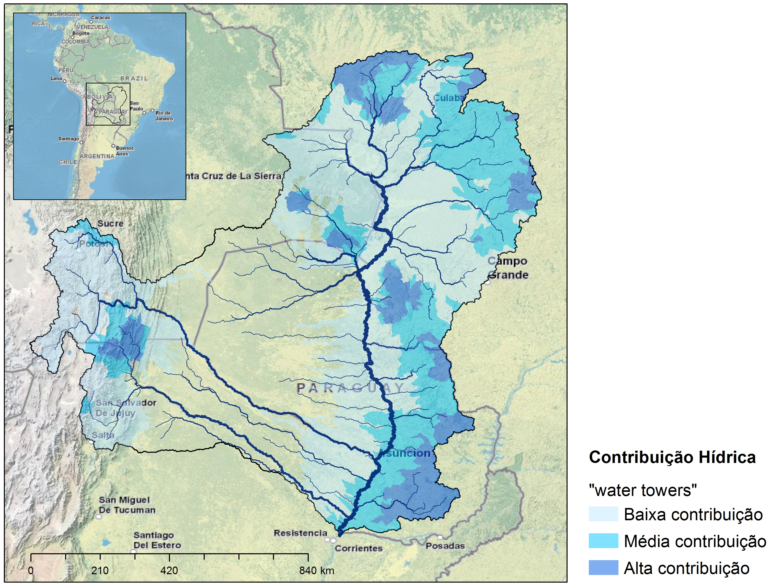 Áreas que mais contribuem com água para a Bacia do rio Paraguai