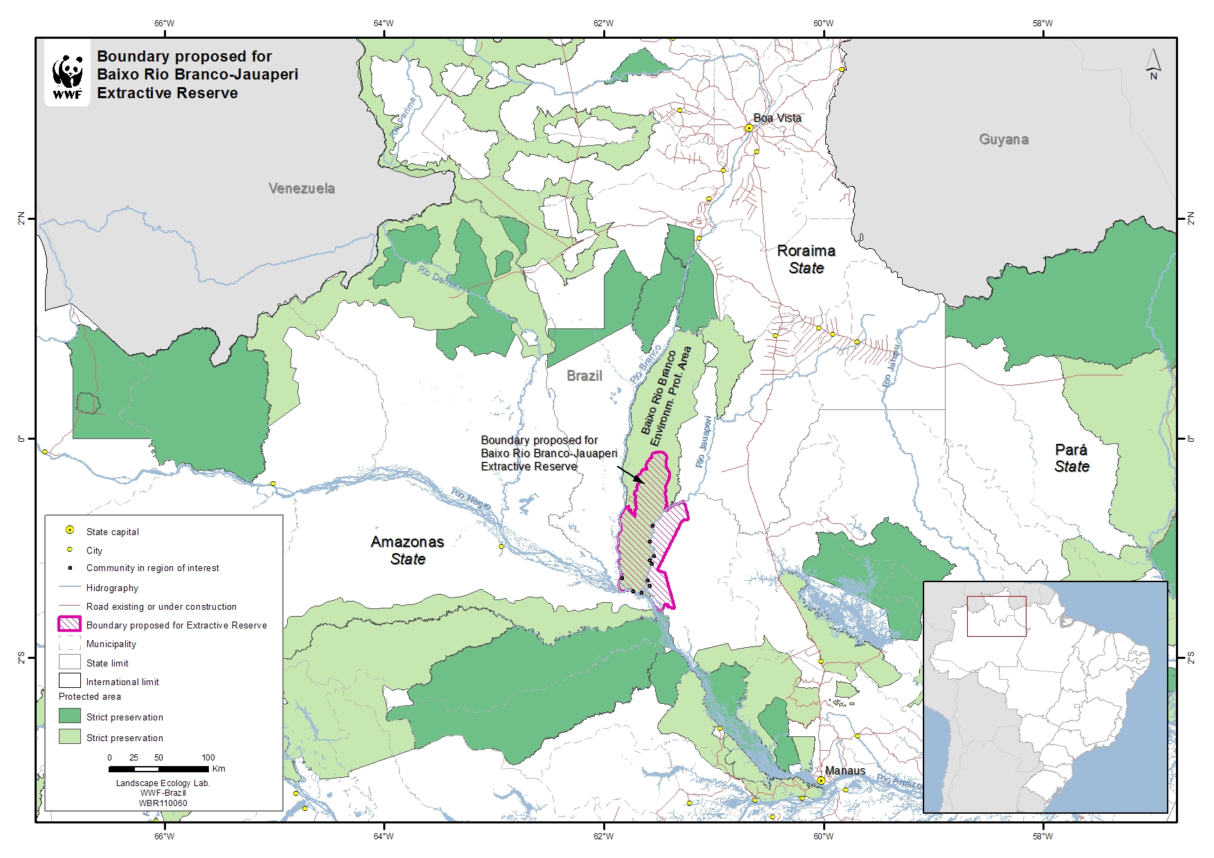Boundary proposed for Baixo Rio Branco-Jauaperi Extractive Reserve.